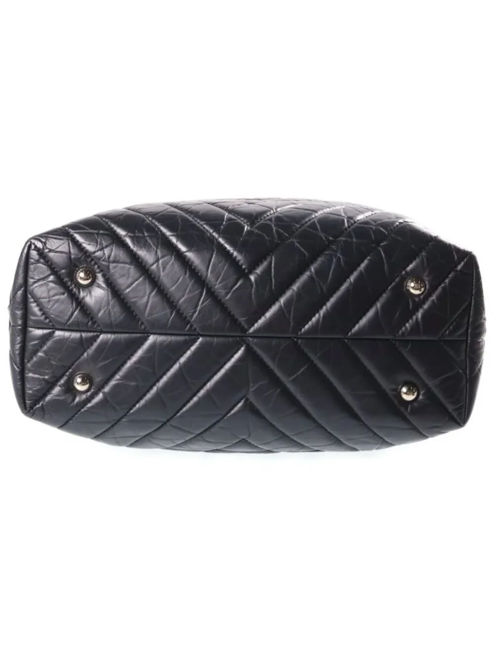 Chanel Cambon Chain Tote Bag V-stitch Leather CC Logo Black